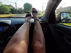 Stepmom in high heels teases step son during morning car ride